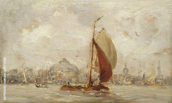 Barge in The Harbor of Amsterdam | Oil Painting Reproduction