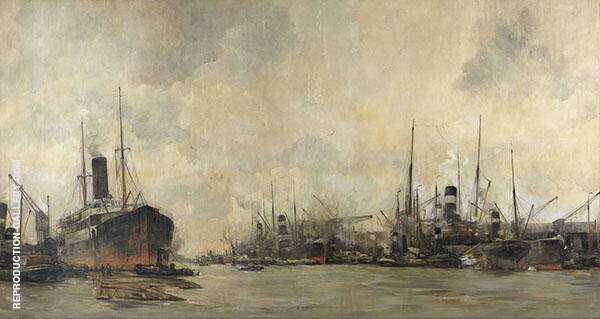 View of The Ertshaven and Levantkade with Ships of The Royal Netherlands Steamship Company | Oil Painting Reproduction