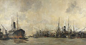 View of The Ertshaven and Levantkade with Ships of The Royal Netherlands Steamship Company By Hobbe Smith