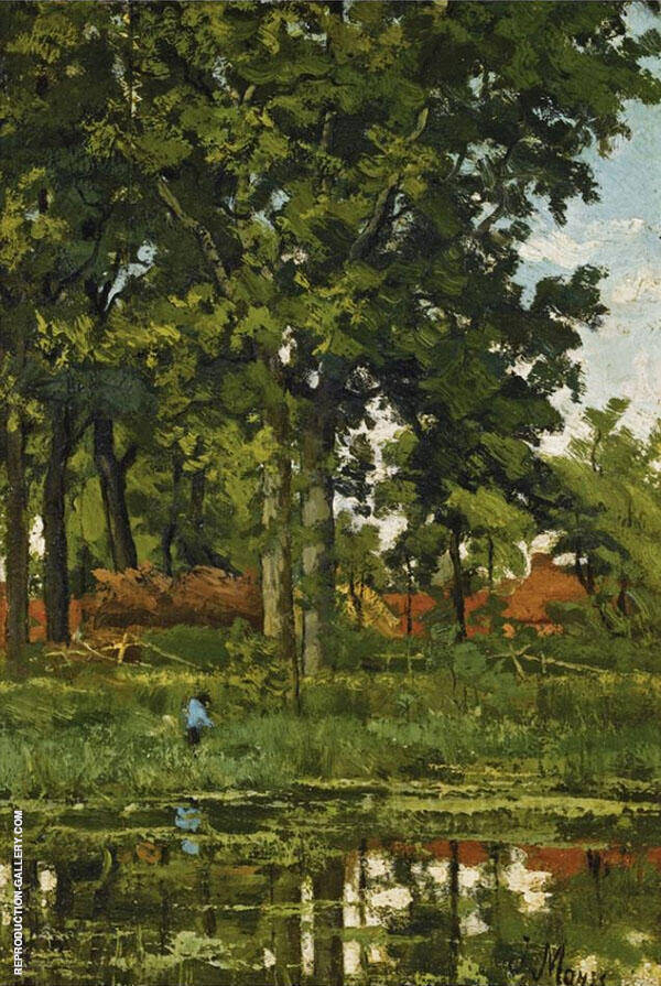 A Figure in a Wooded Landscape by Jacob Maris | Oil Painting Reproduction