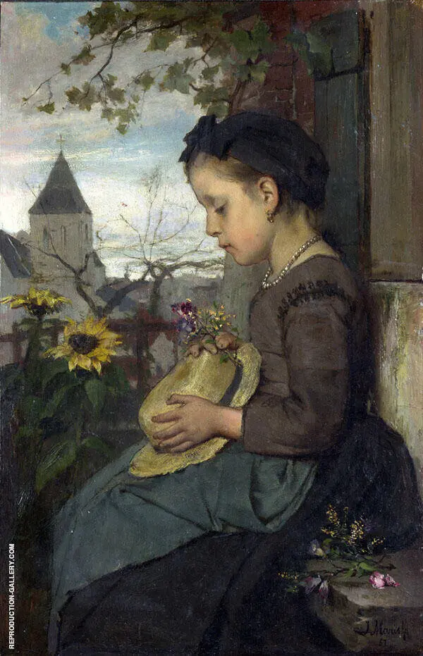 A Girl Seated Outside a House By Jacob Maris
