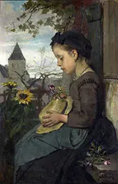 A Girl Seated Outside a House By Jacob Maris