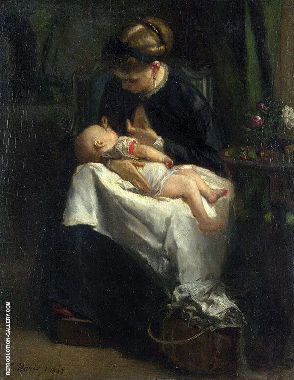 A Young Woman Nursing a Baby By Jacob Maris