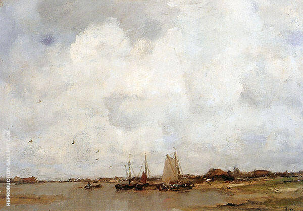 Fishing Ships on a River by Jacob Maris | Oil Painting Reproduction