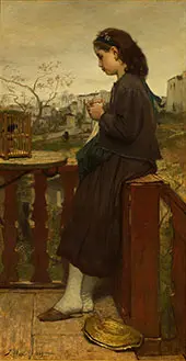 Girl Knitting on The Balcony Montmartre 1869 By Jacob Maris