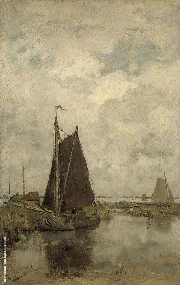Gray Day with Ships by Jacob Maris | Oil Painting Reproduction