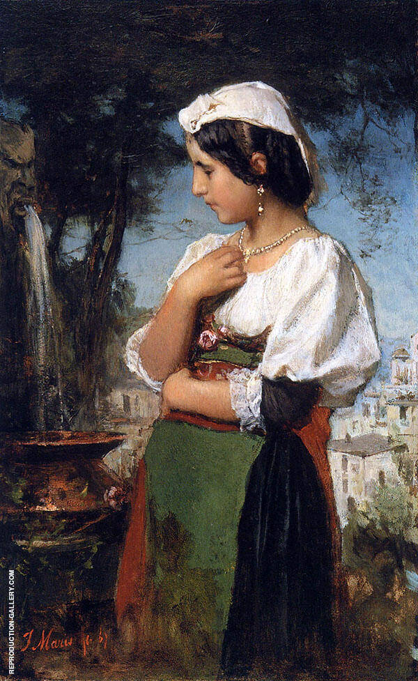 Italian Girl at a Fountain by Jacob Maris | Oil Painting Reproduction
