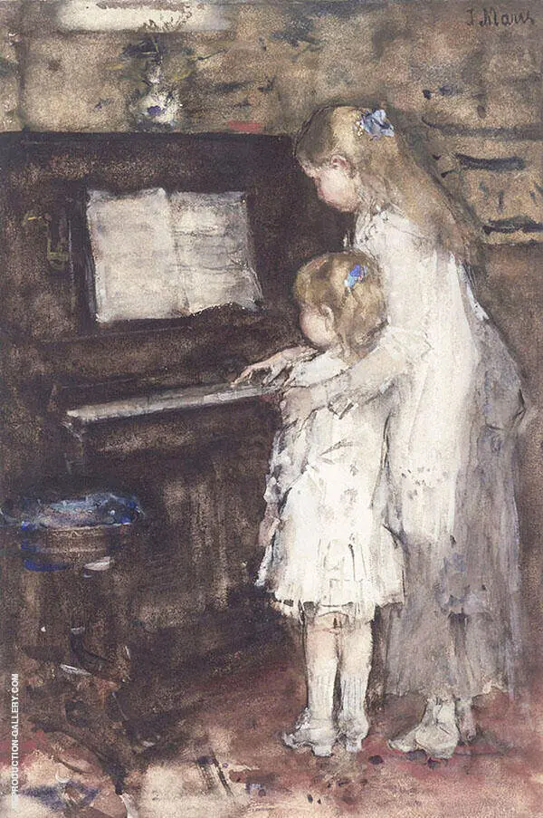 Two Girls Daughters at The Piano By Jacob Maris
