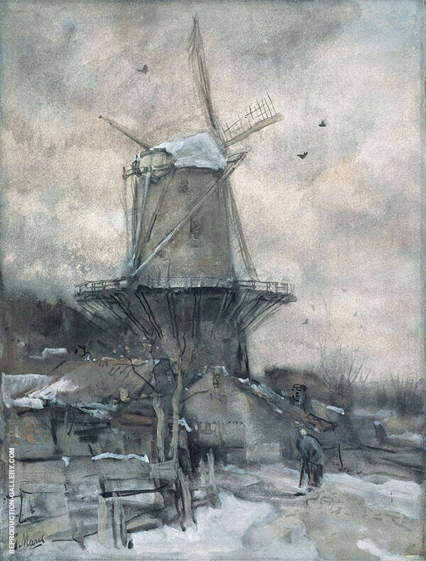 Windmill in Winter by Jacob Maris | Oil Painting Reproduction