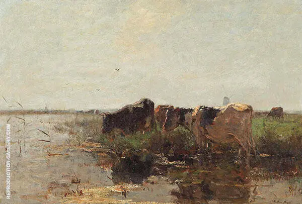 Cows Grazing near a Stream c1907 By Willem Maris