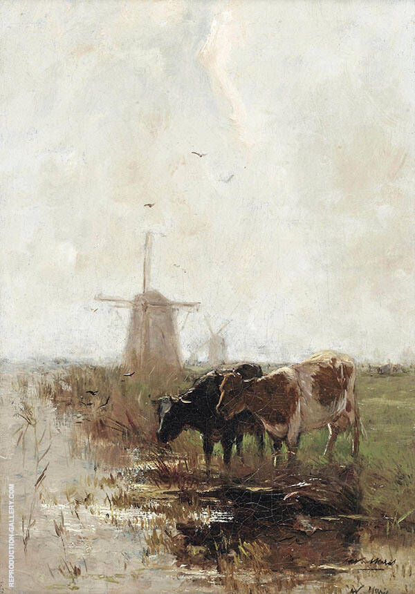 Cows near The Waterfront 2 by Willem Maris | Oil Painting Reproduction