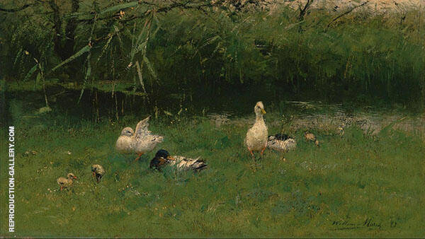 Ducks in The Grass near a Ditch c1900 | Oil Painting Reproduction