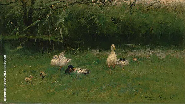 Ducks in The Grass near a Ditch c1900 By Willem Maris