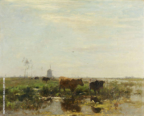 Meadow with Cows by The Water c1890 | Oil Painting Reproduction