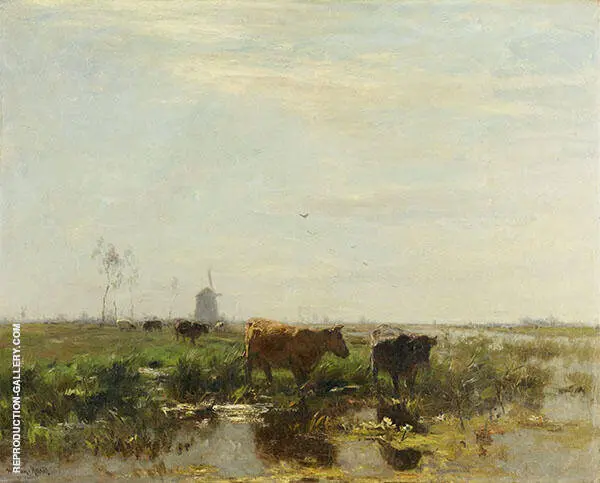 Meadow with Cows by The Water c1890 By Willem Maris