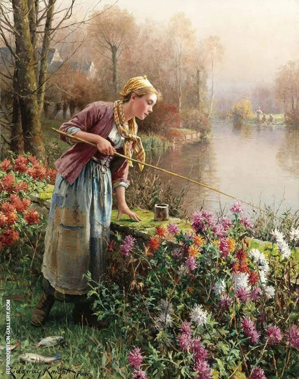 Brittany Girl Fishing By Daniel Ridgway Knight