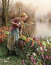 Brittany Girl Fishing By Daniel Ridgway Knight