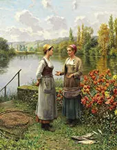 Two Women in a Landscape By Daniel Ridgway Knight