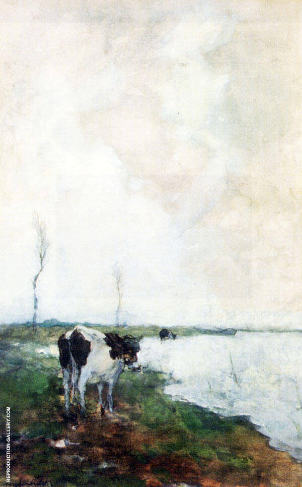 A Cow Standing By The Waterside In A Polder | Oil Painting Reproduction