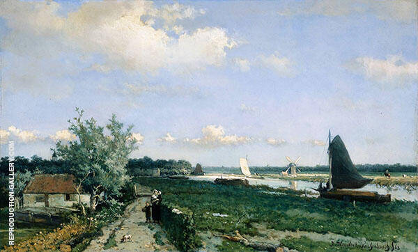 Dutch Canal Scene at Rijswijk 1870 | Oil Painting Reproduction