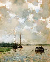 Rowing on The River By Johan Hendrik Weissenbruch
