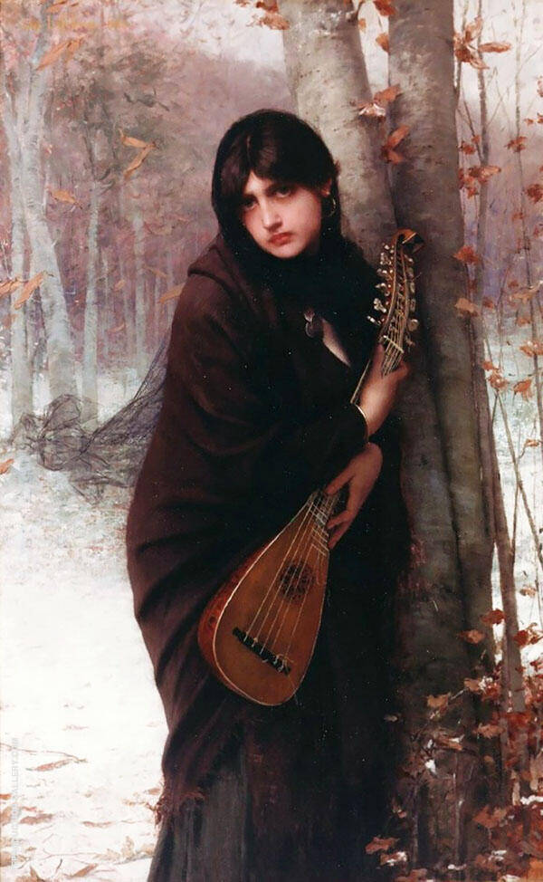 Girl with a Mandolin by Jules Joseph Lefebvre | Oil Painting Reproduction