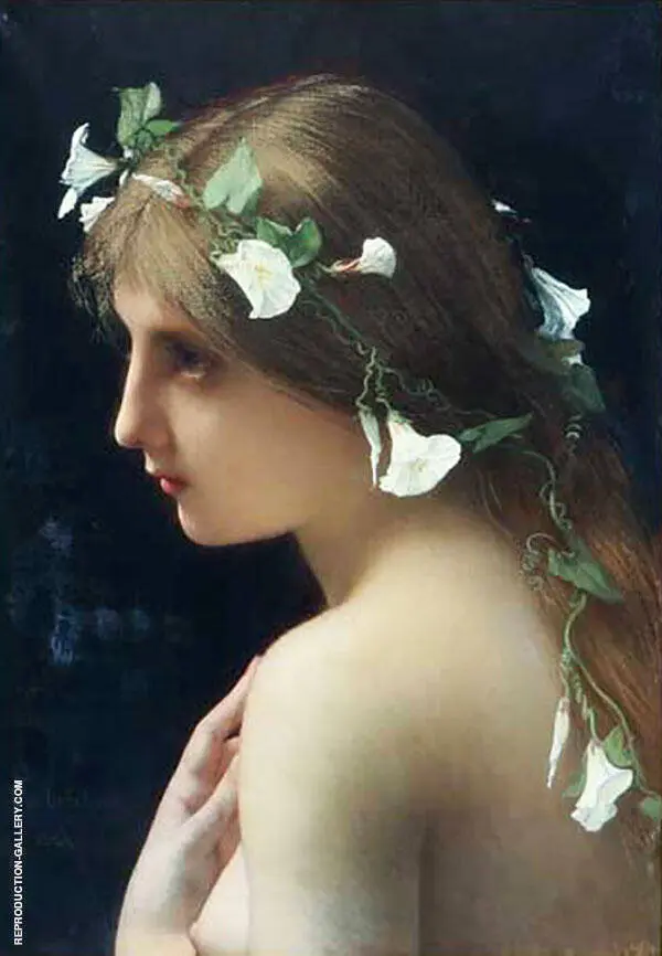 Nymph with Morning Glory Flowers By Jules Joseph Lefebvre