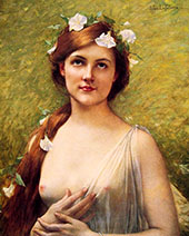 Young Woman with Morning Glories in Her Hair By Jules Joseph Lefebvre