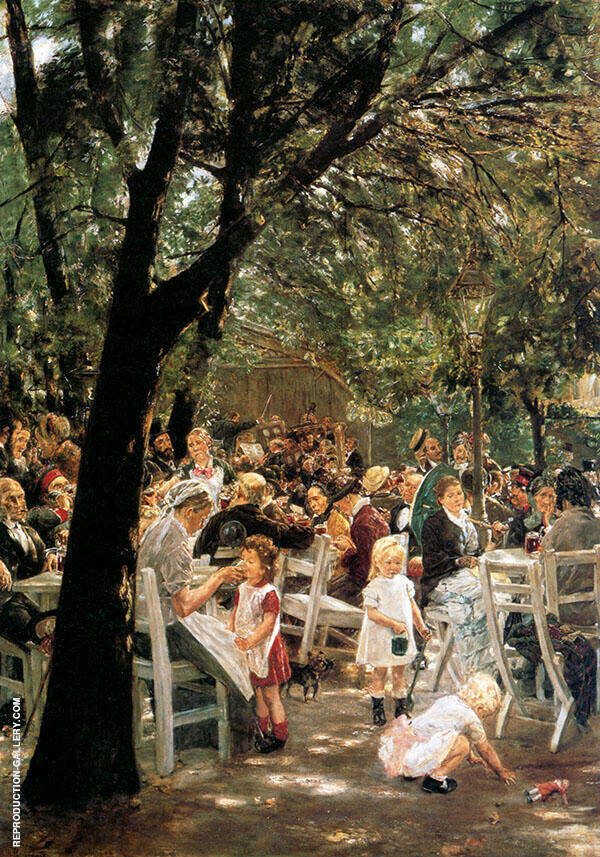 Beer Garden in Munich 1884 by Max Liebermann | Oil Painting Reproduction