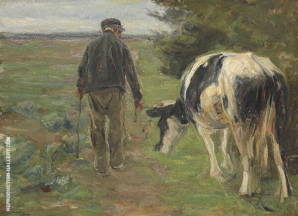 Farmer with Cow by Max Liebermann | Oil Painting Reproduction