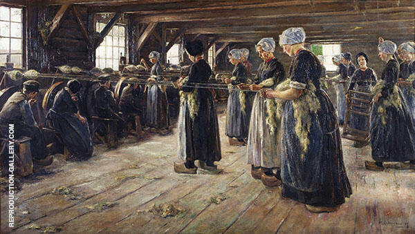 Flax Scourers in Laren 1887 by Max Liebermann | Oil Painting Reproduction