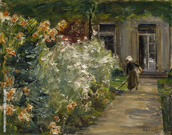 Gardener in front of The Flower Gardens at The Gardener's Cottage to The East | Oil Painting Reproduction