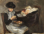 Girl from Laren Peeling Potatoes with Sleeping Child in a Basket c1887 By Max Liebermann