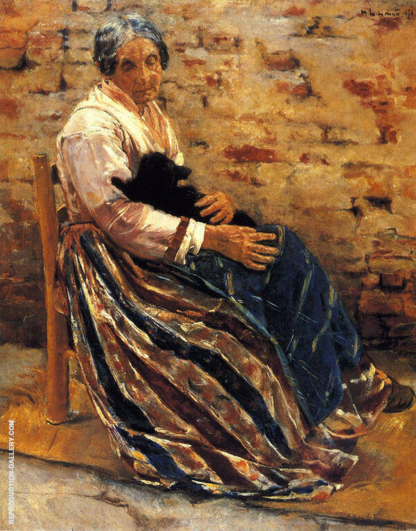 Old Woman with Cat by Max Liebermann | Oil Painting Reproduction