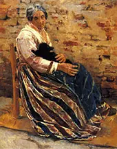 Old Woman with Cat By Max Liebermann