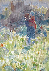 Mother and Child in a Sunlit Garden By Emile Claus