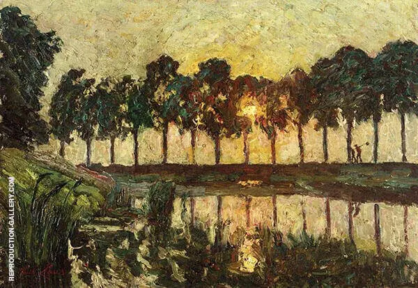 Trees by a Lake Sunset By Emile Claus