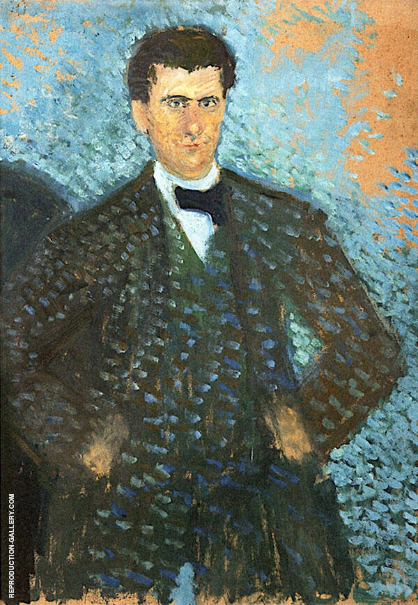 Self Portrait in front of Blue Green Background | Oil Painting Reproduction