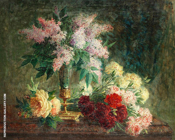 An Arrangement of Lilacs Roses and Carnations | Oil Painting Reproduction