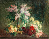 An Arrangement of Lilacs Roses and Carnations By Pierre Eugene Montezin