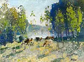 Animals by The River By Pierre Eugene Montezin