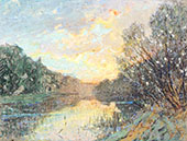 Banks of a River at Sunset By Pierre Eugene Montezin