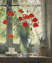 Bouquet of Popies in Window c1942 By Pierre Eugene Montezin