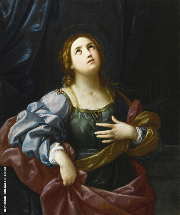 Saint Cecilia Three Quarter Length before a Purple Curtain her Organ in The Background | Oil Painting Reproduction