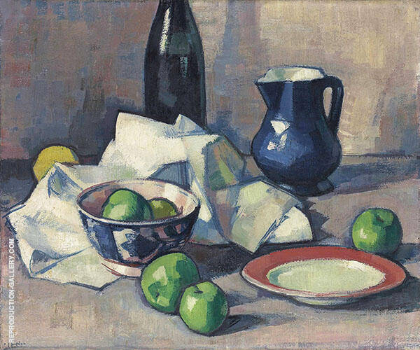 Black Bottle Napkin and Green Apples 1916 | Oil Painting Reproduction