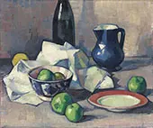 Black Bottle Napkin and Green Apples 1916 By Samuel John Peploe