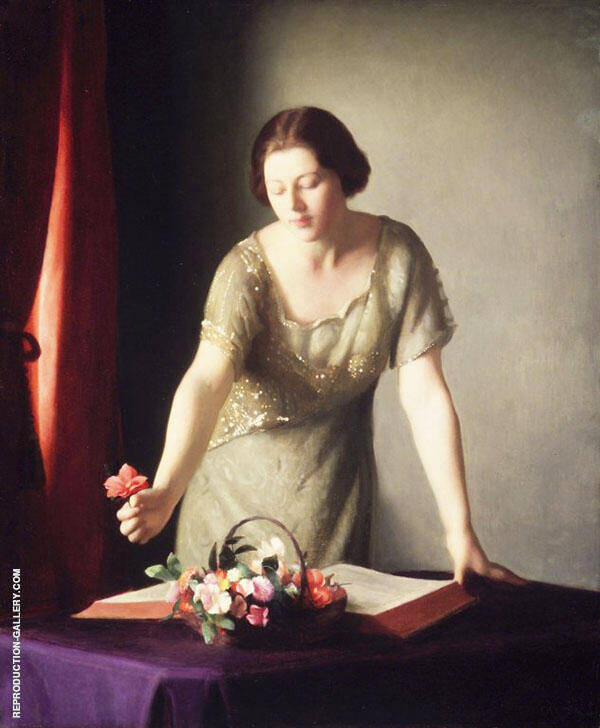 Girl Arranging Flowers by William Paxton | Oil Painting Reproduction