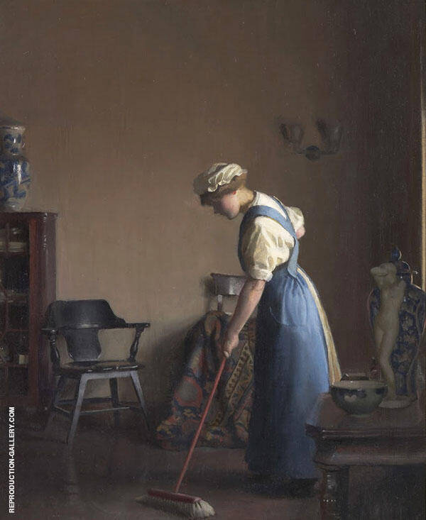 Girl Sweeping 1912 by William Paxton | Oil Painting Reproduction