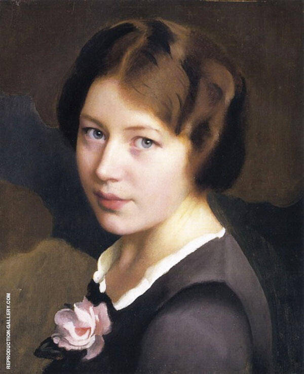 Girl With A Pink Rose by William Paxton | Oil Painting Reproduction