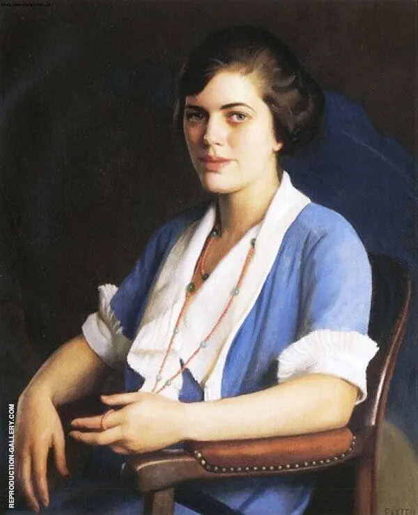 Portrait of A Young Woman In Blue By William Paxton